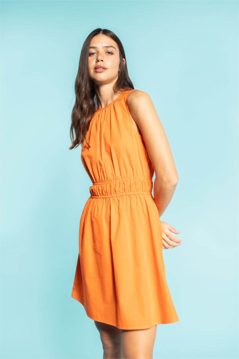 FEMME Orange Robes Très court Popeline Col Rond