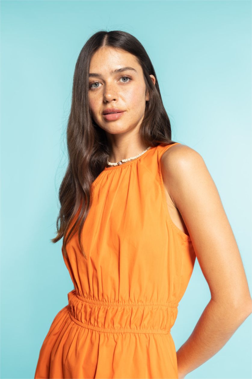 FEMME Orange Robes Très court Popeline Col Rond
