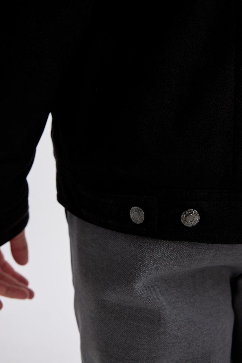 Erkek Siyah Slim Fit Fermuarlı Süet Mevsimlik Ceket Mont