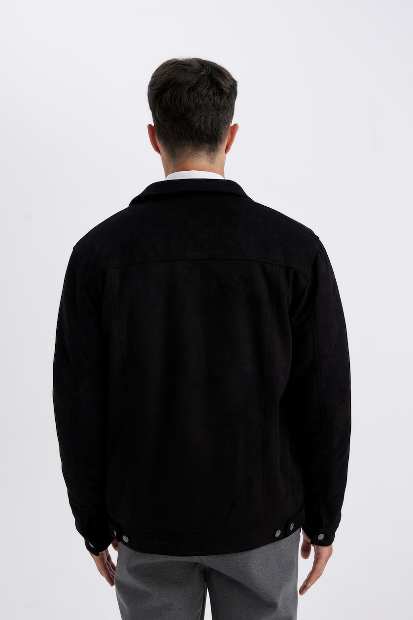 Erkek Siyah Slim Fit Fermuarlı Süet Mevsimlik Ceket Mont