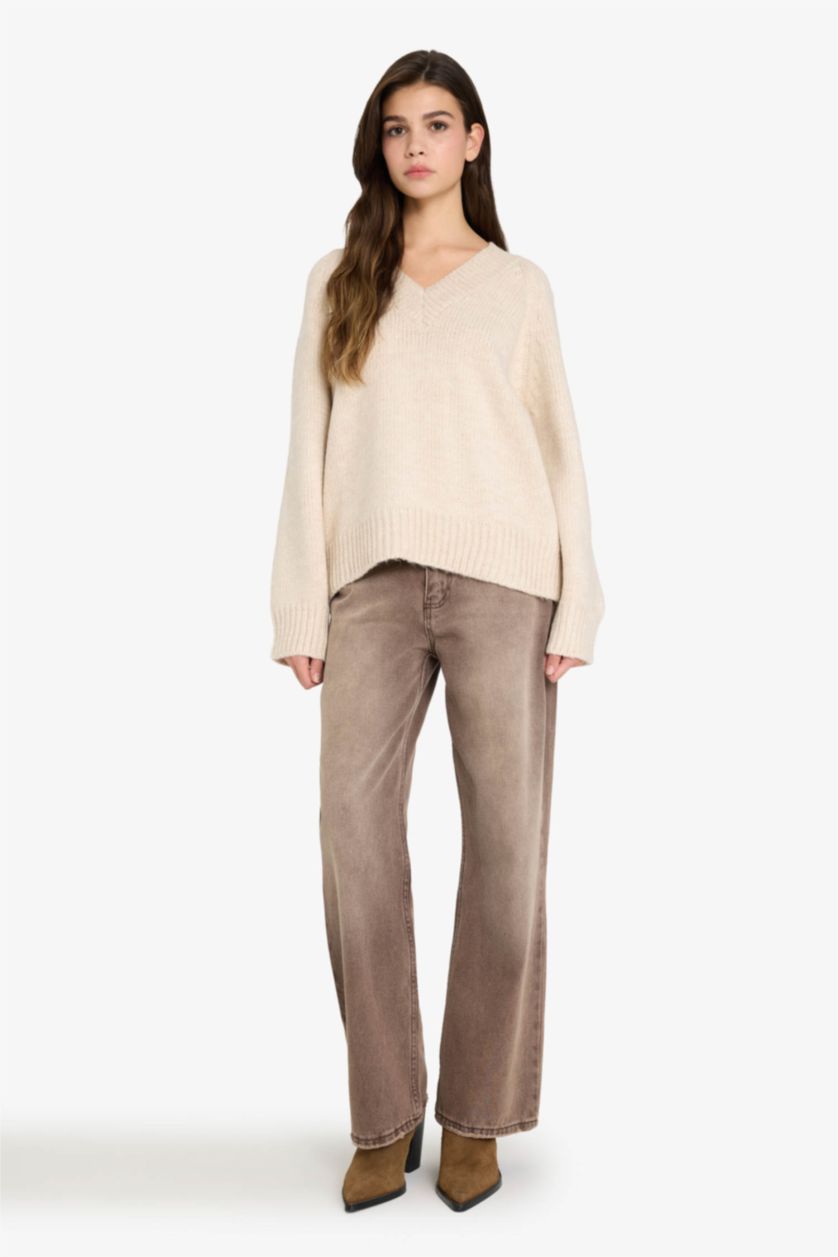 حريمي بيج بلوفر اوفر سايز بياقة V