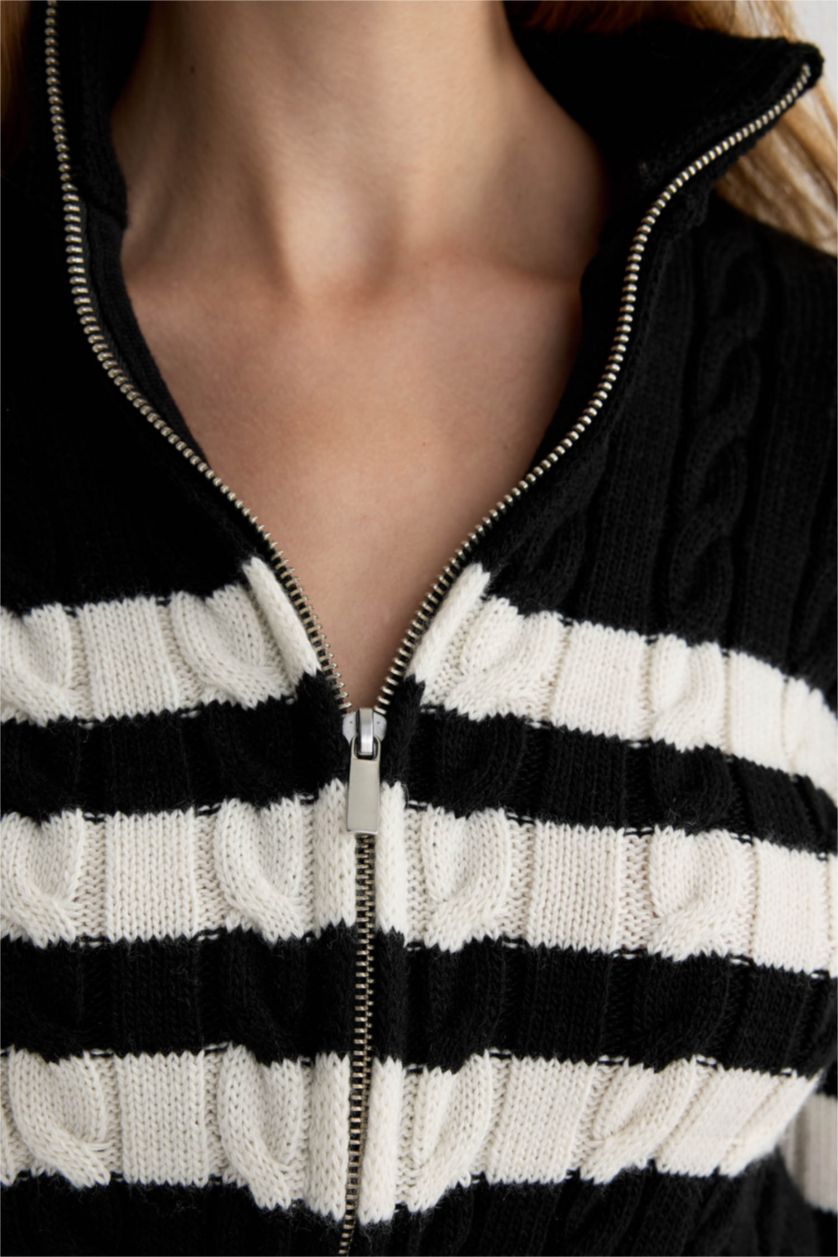 Женщины Черный Кардиган приталенного кроя с воротником-поло