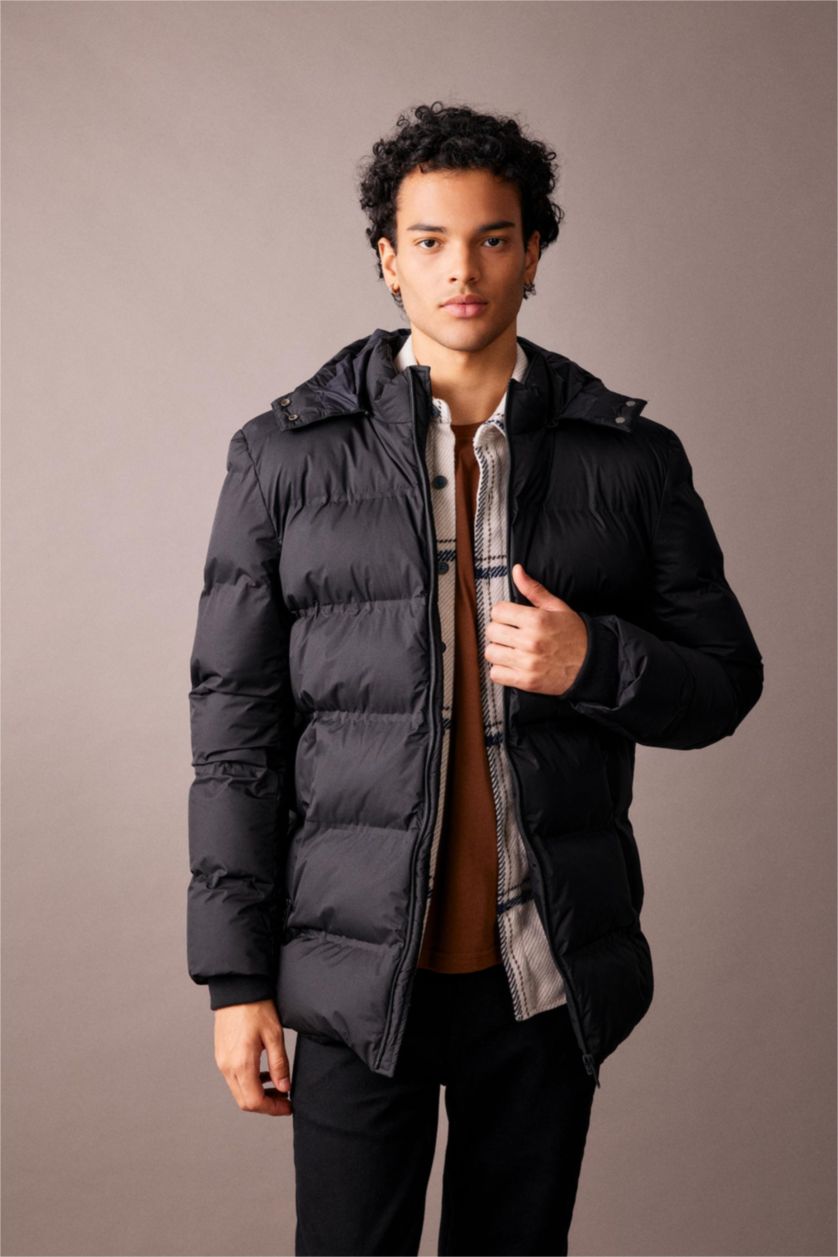 Мужчины Черный Куртка водоотталкивающая утепленная ветрозащитная с капюшоном