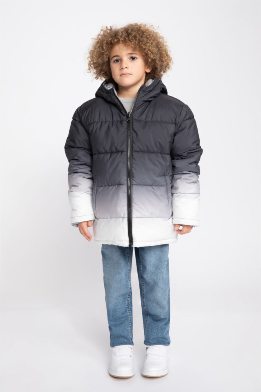 Erkek Çocuk - Genç Erkek Açık Gri Erkek Çocuk Su İtici Kapüşonlu Çift Taraflı Şişme Mont