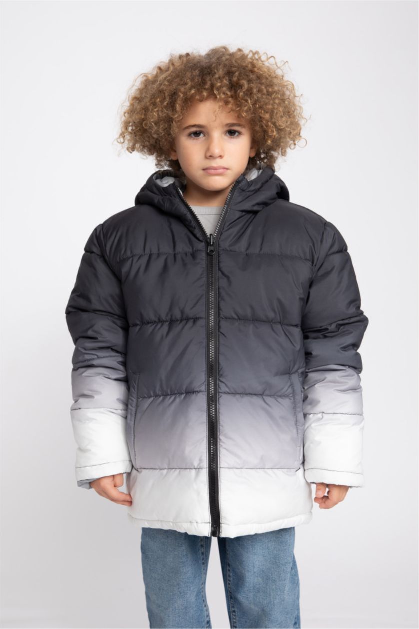 Erkek Çocuk - Genç Erkek Açık Gri Erkek Çocuk Su İtici Kapüşonlu Çift Taraflı Şişme Mont