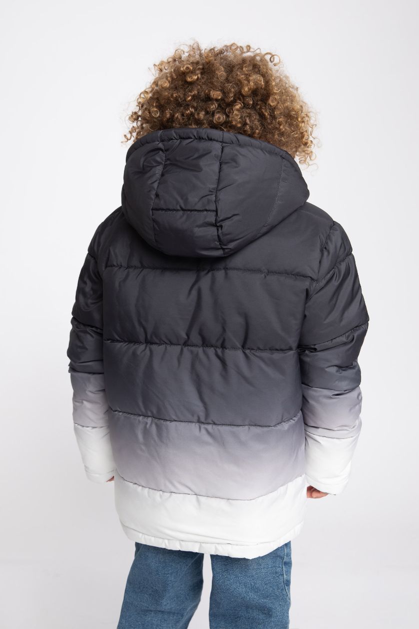 Erkek Çocuk - Genç Erkek Açık Gri Erkek Çocuk Su İtici Kapüşonlu Çift Taraflı Şişme Mont