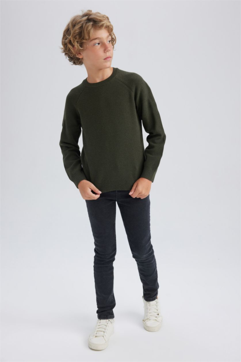 Мальчики и подростки Хаки меланж Свитер с круглым вырезом из хлопка для мальчиков