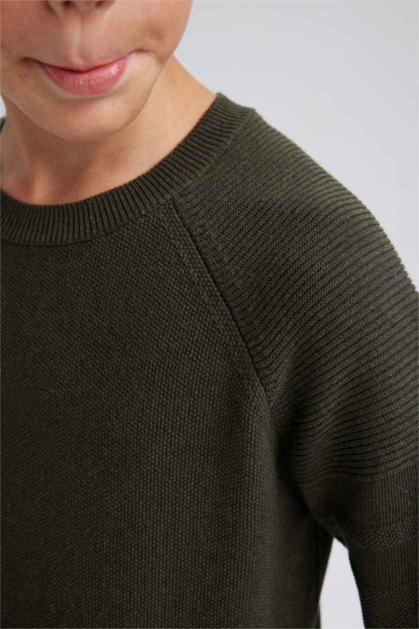 Мальчики и подростки Хаки меланж Свитер с круглым вырезом из хлопка для мальчиков