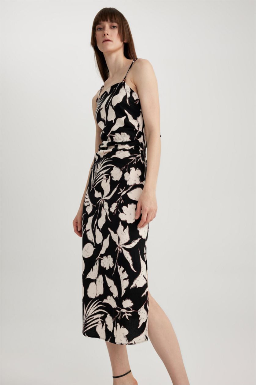 WOMAN Black Linen Blended Midi Dress