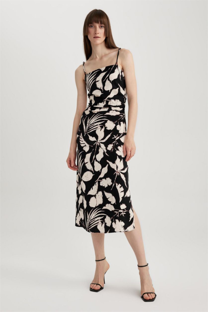 WOMAN Black Linen Blended Midi Dress