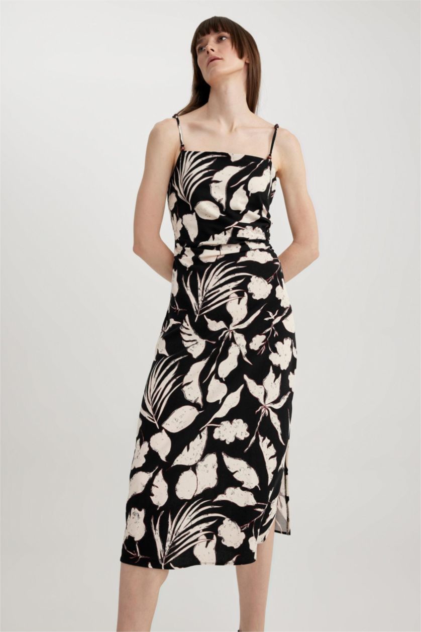 WOMAN Black Linen Blended Midi Dress