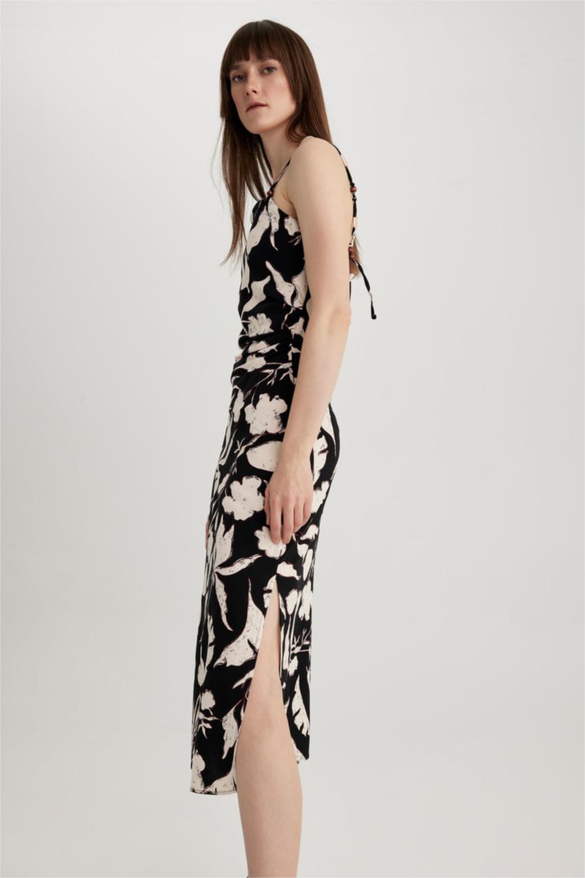 WOMAN Black Linen Blended Midi Dress