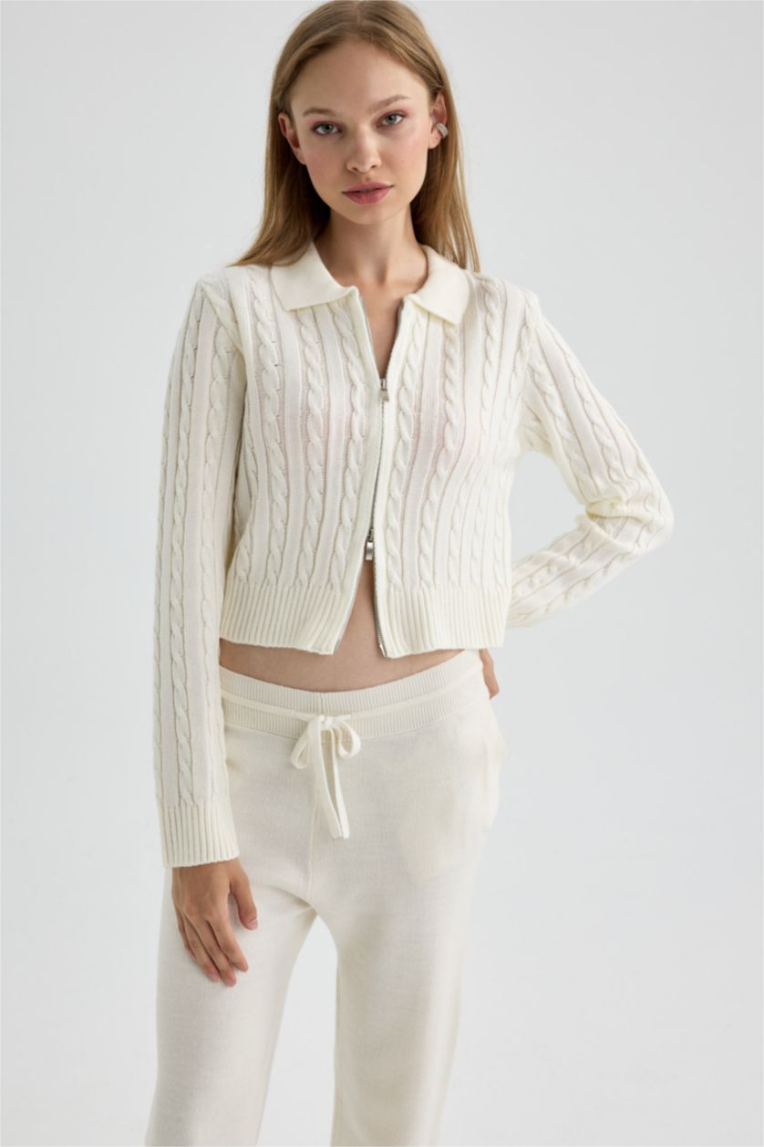 FEMME Écru Cardigan Tricot Coupe Régulière Col Polo