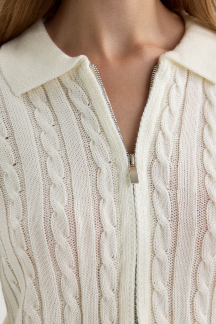 FEMME Écru Cardigan Tricot Coupe Régulière Col Polo