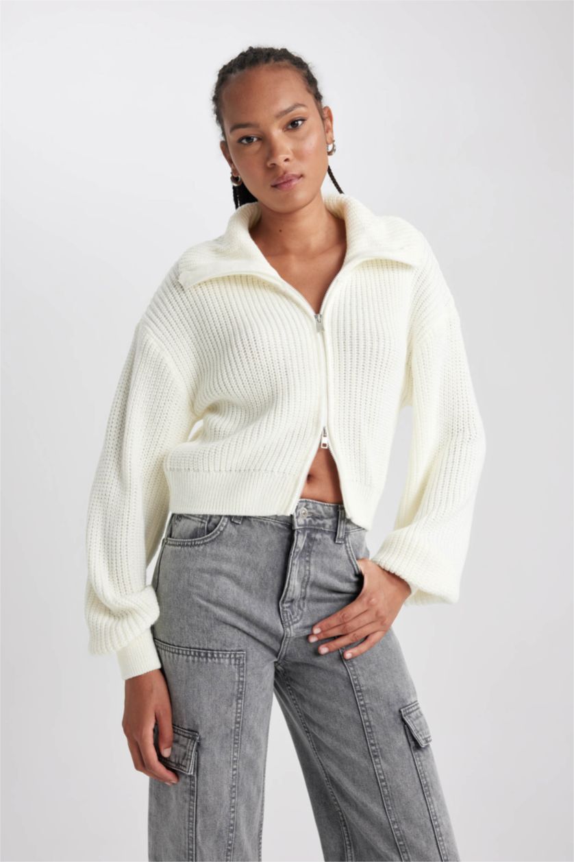 نساء بيج فاتح Slim Fit Knitwear Cardigan