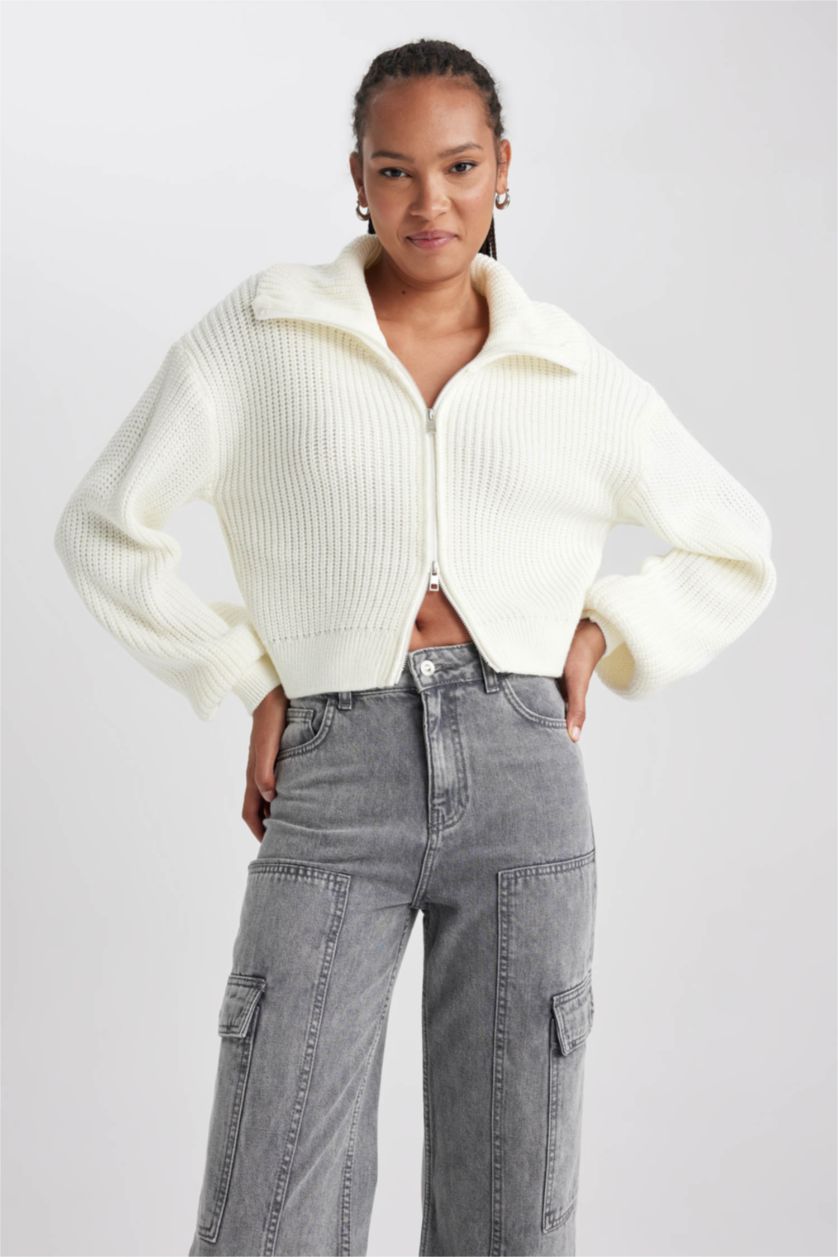 نساء بيج فاتح Slim Fit Knitwear Cardigan