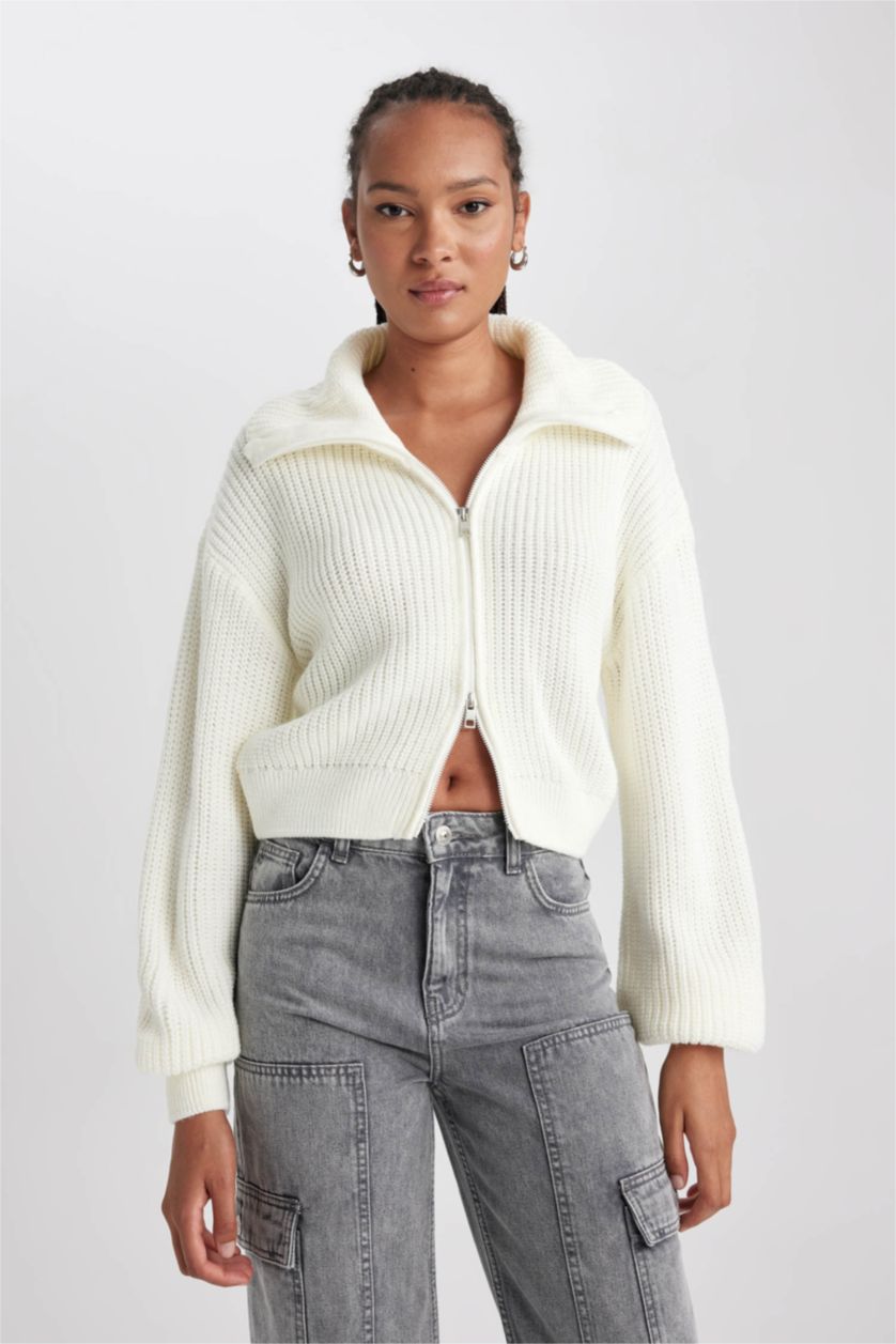 نساء بيج فاتح Slim Fit Knitwear Cardigan