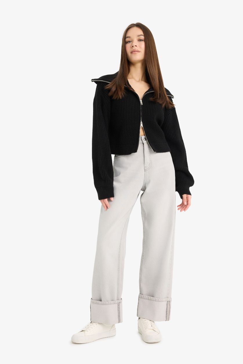 FEMME Noir Cardigan Tricot à Col Polo Coupe slim