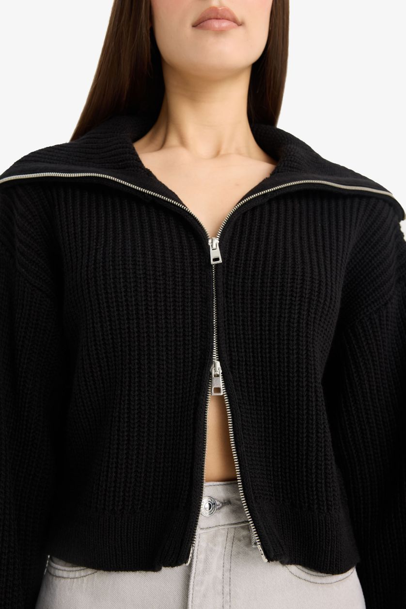 FEMME Noir Cardigan Tricot à Col Polo Coupe slim
