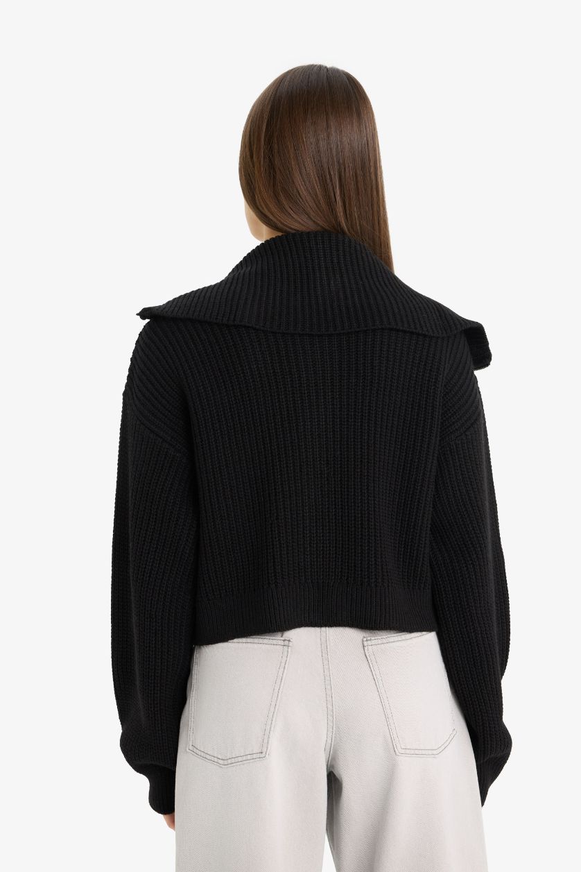 FEMME Noir Cardigan Tricot à Col Polo Coupe slim
