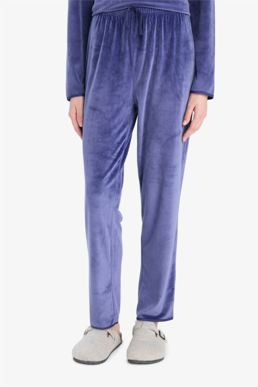 Kadın Menekşe Pijama Takımı Regular Fit Uzun Kollu Velur Üst Uzun Alt