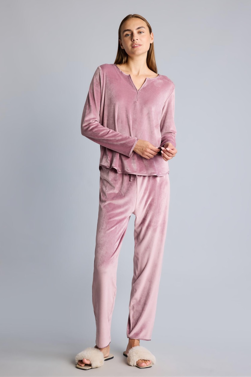 Kadın Gülkurusu Regular Fit Velur Pijama Takımı