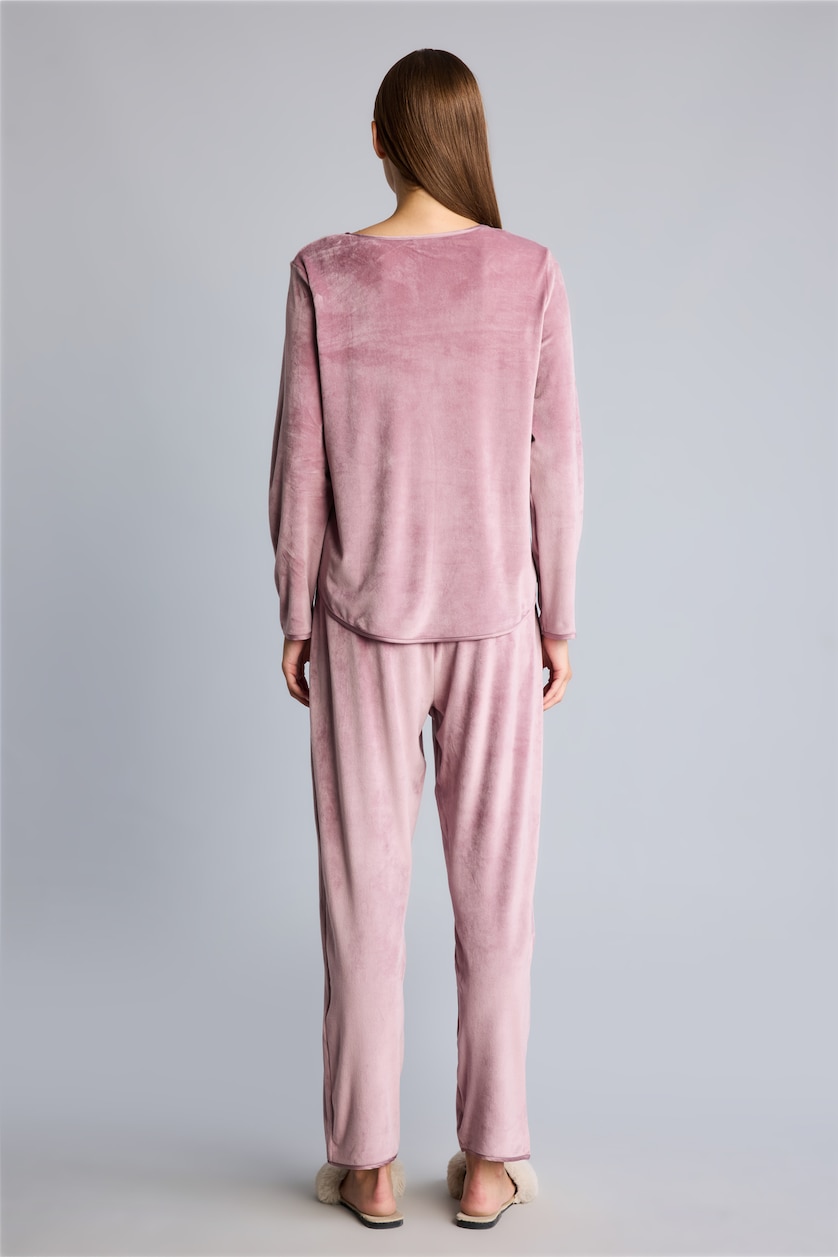 Kadın Gülkurusu Regular Fit Velur Pijama Takımı