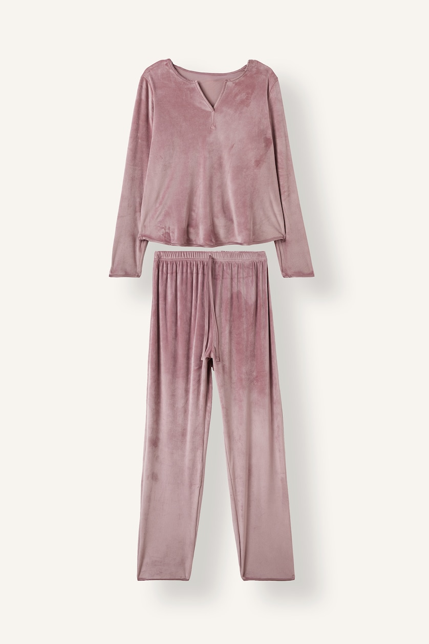Kadın Gülkurusu Regular Fit Velur Pijama Takımı