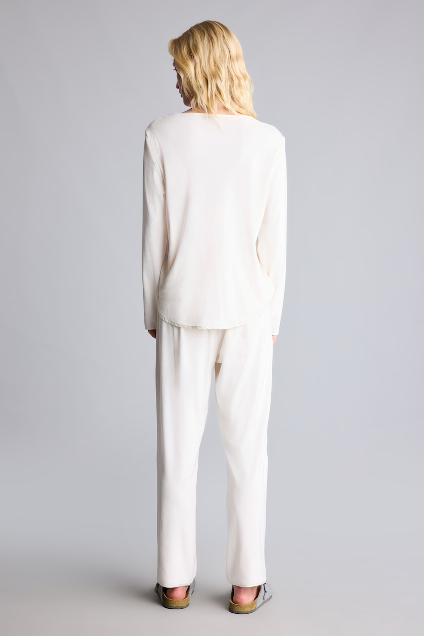 Woman Ecru Regular Fit V-Neck 2 Piece Pyjama Set
