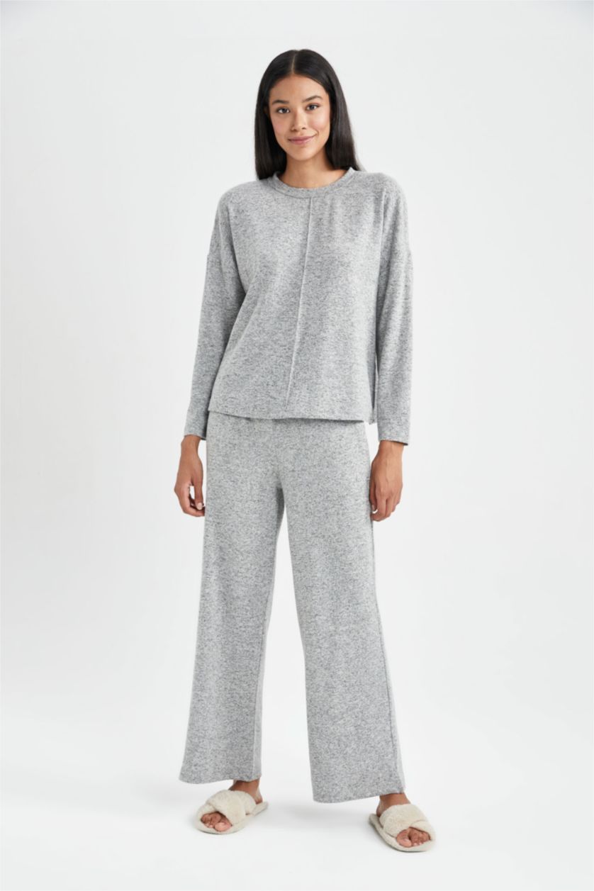 حريمي ميلانج رمادي بلوزة كاجوال قصة عادية بطبعة كريسماس