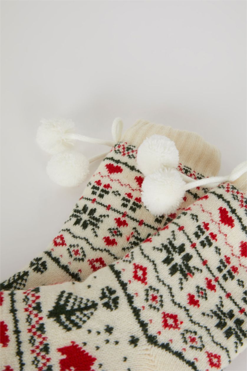WOMAN White Women Christmas Themed Cotton Long Socks