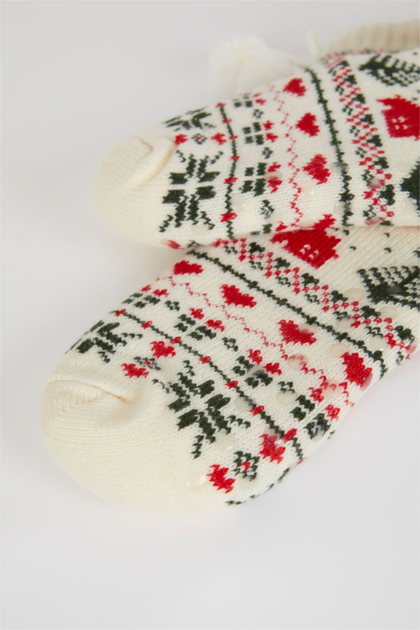 WOMAN White Women Christmas Themed Cotton Long Socks