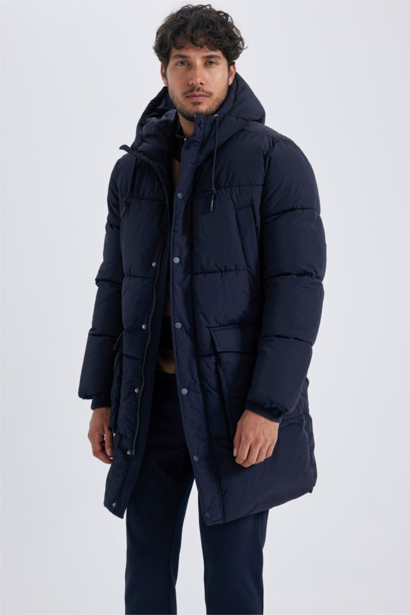Man NAVY Regular Fit Hooded Lined Puffer Jacket