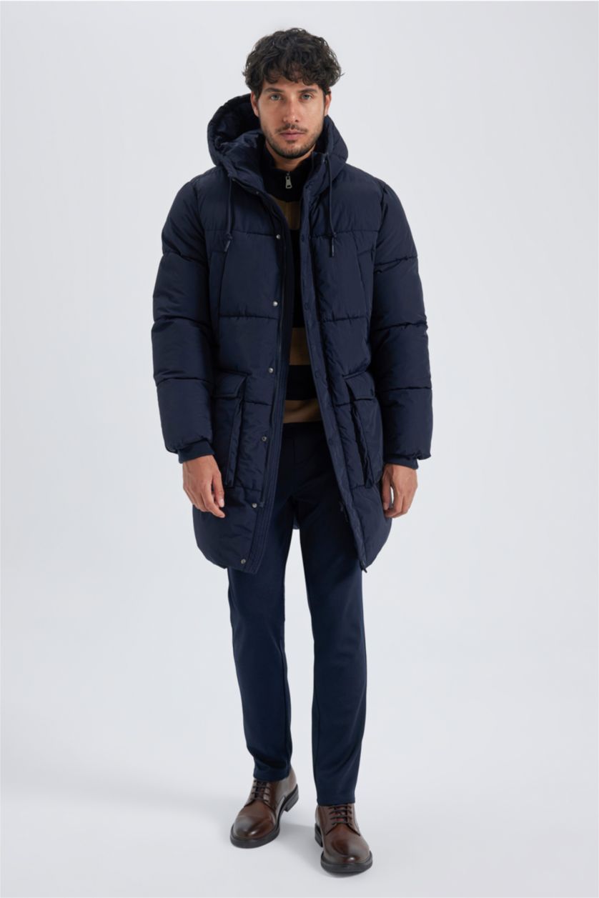 Man NAVY Regular Fit Hooded Lined Puffer Jacket