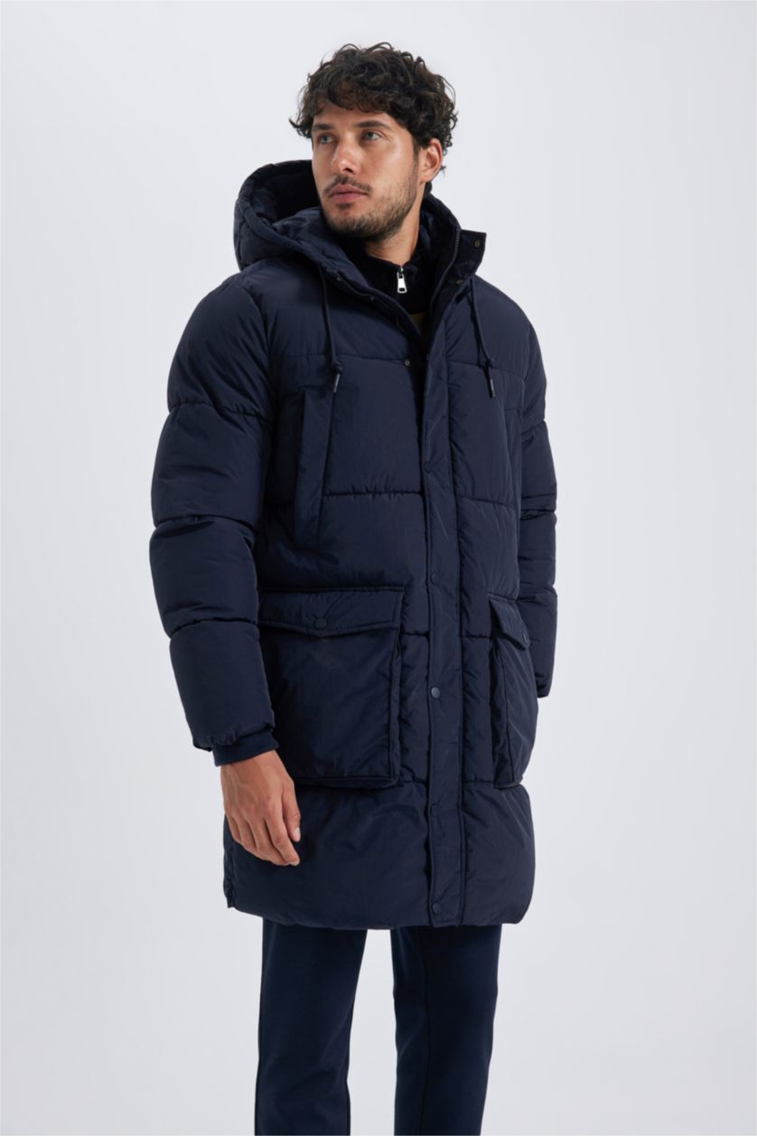 Man NAVY Regular Fit Hooded Lined Puffer Jacket