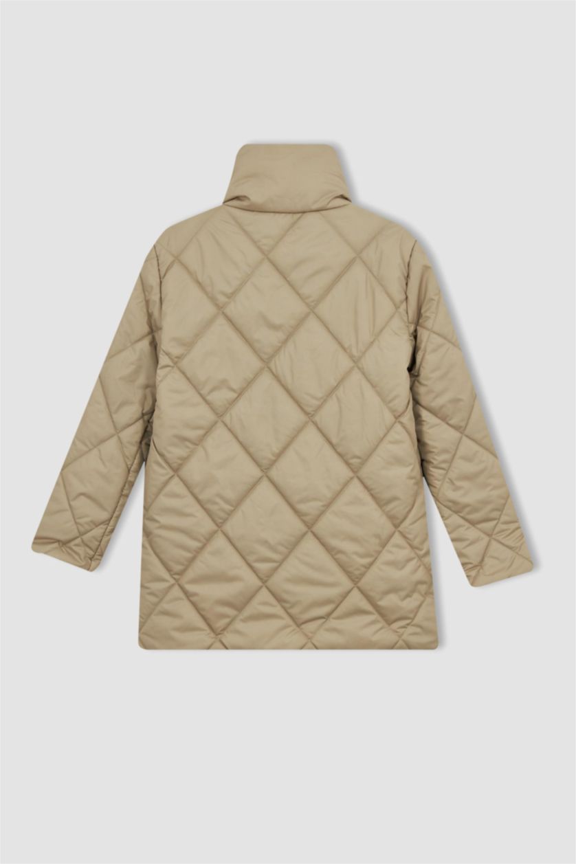 نساء اللون الرملي جاكيت بقصة عادية بياقة واقفة وتر بروف