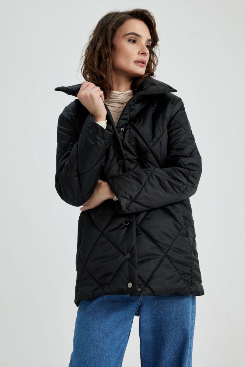 Женская Черный Куртка водоотталкивающая с воротником-стойкой