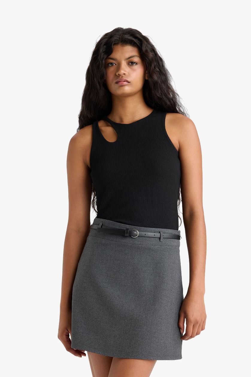 Kadın Siyah Slım Fıt Bisiklet Yaka Fitilli Kaşkorse Atlet