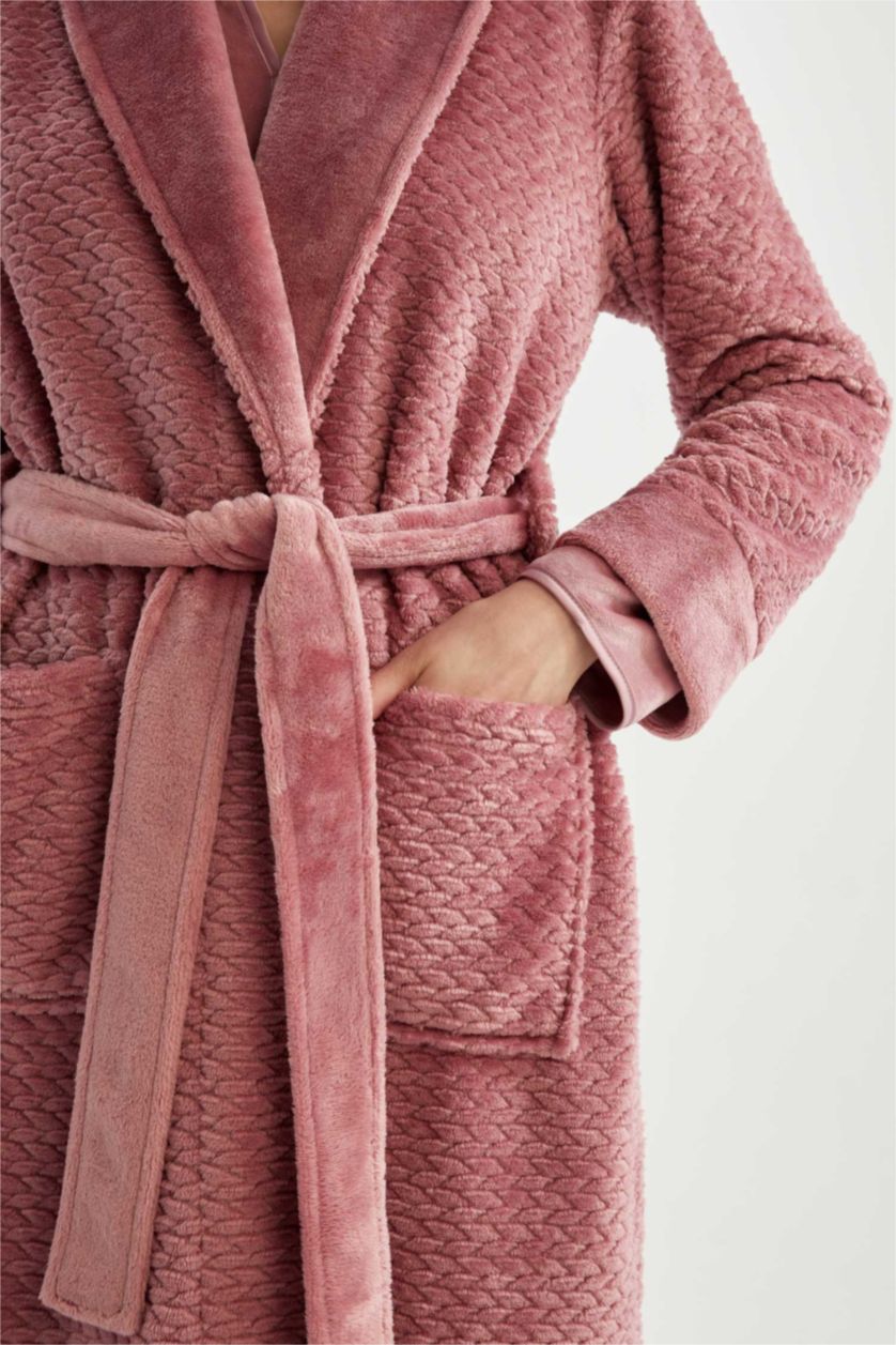 FEMME Bordeaux Peignoir long ceinturé en tissu peluche Welsoft Fall in Love""