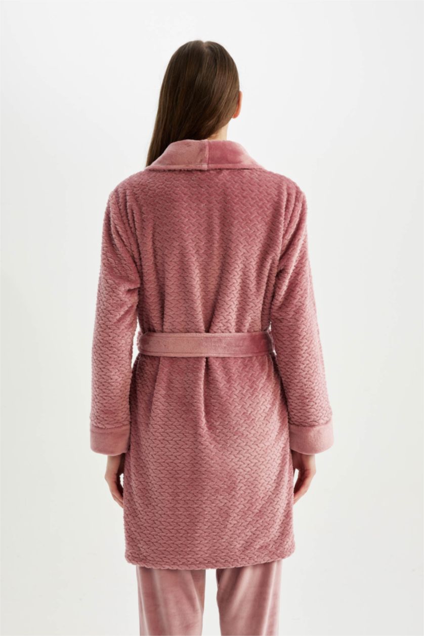 FEMME Bordeaux Peignoir long ceinturé en tissu peluche Welsoft Fall in Love""