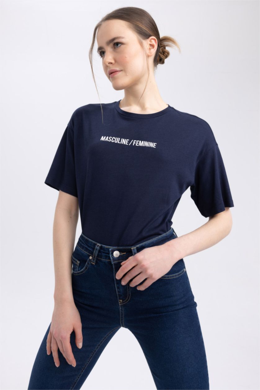 نساء كحلي Relax Fit modal Short Sleeve T-Shirt