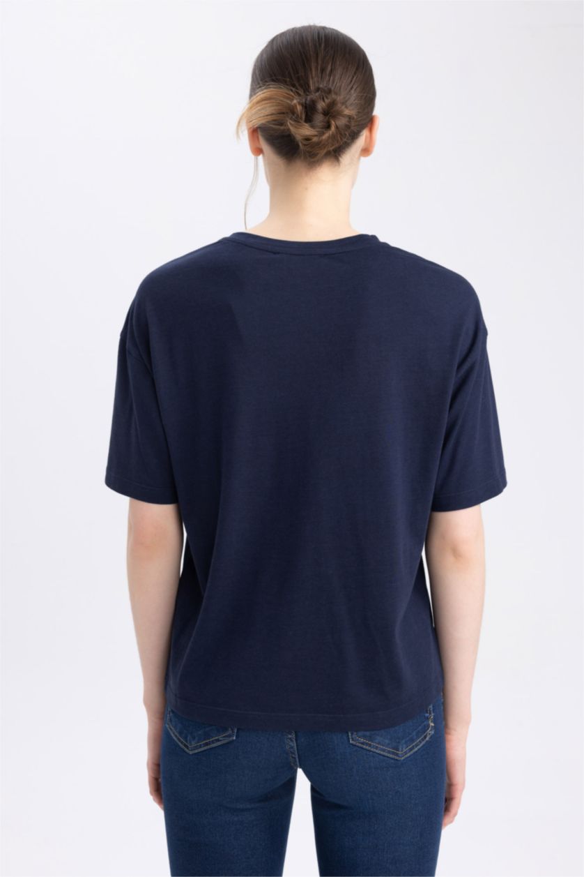 نساء كحلي Relax Fit modal Short Sleeve T-Shirt