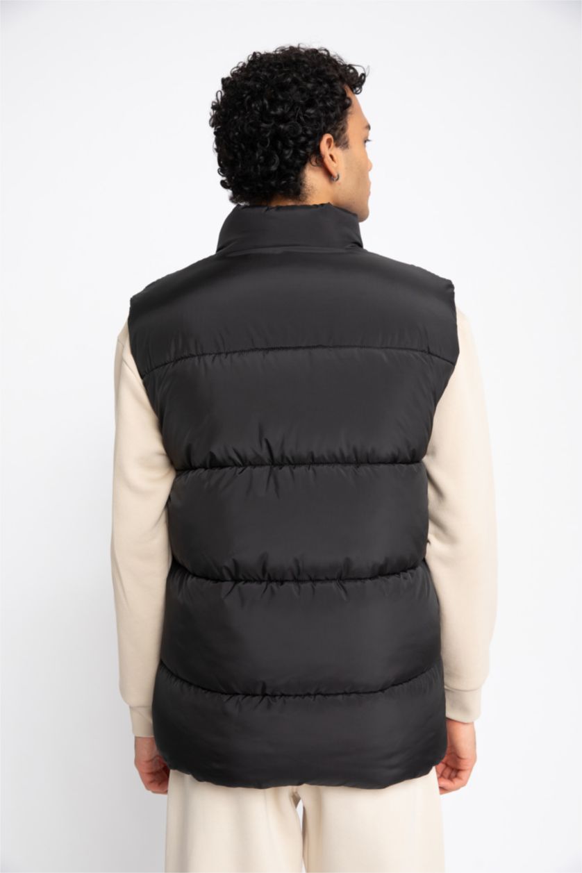 Erkek Siyah Slım Fıt Dik Yaka Yelek