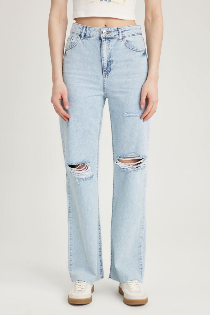 WOMAN Light Blue High Waist Trousers