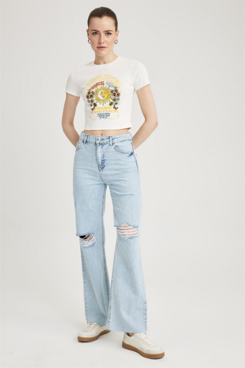 WOMAN Light Blue High Waist Trousers