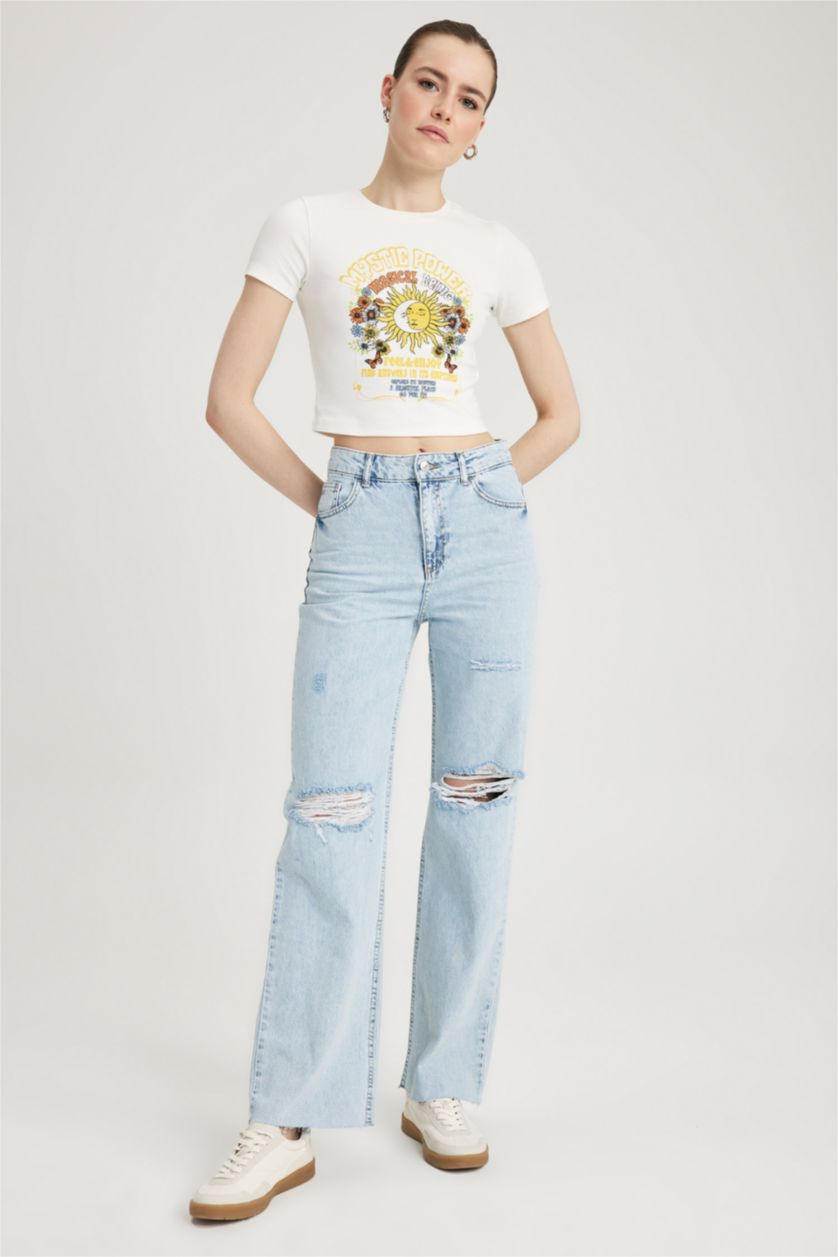 WOMAN Light Blue High Waist Trousers