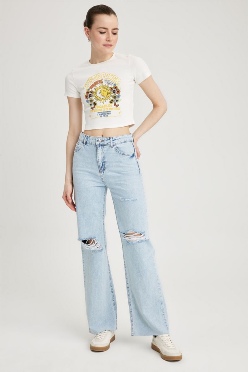 WOMAN Light Blue High Waist Trousers