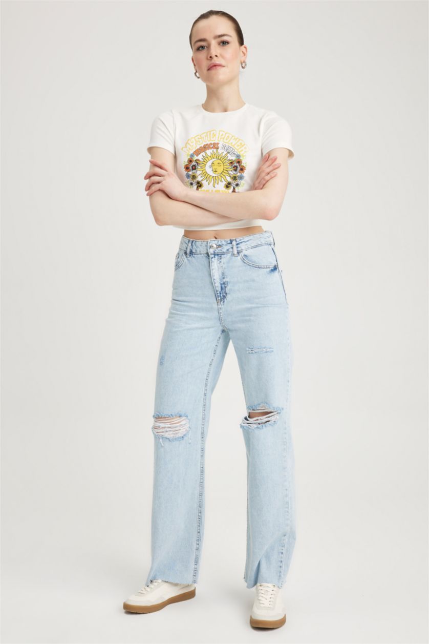 WOMAN Light Blue High Waist Trousers