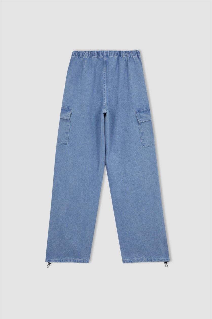 نساء أزرق فاتح بنطلون جينز باراشوت طول الكاحل
