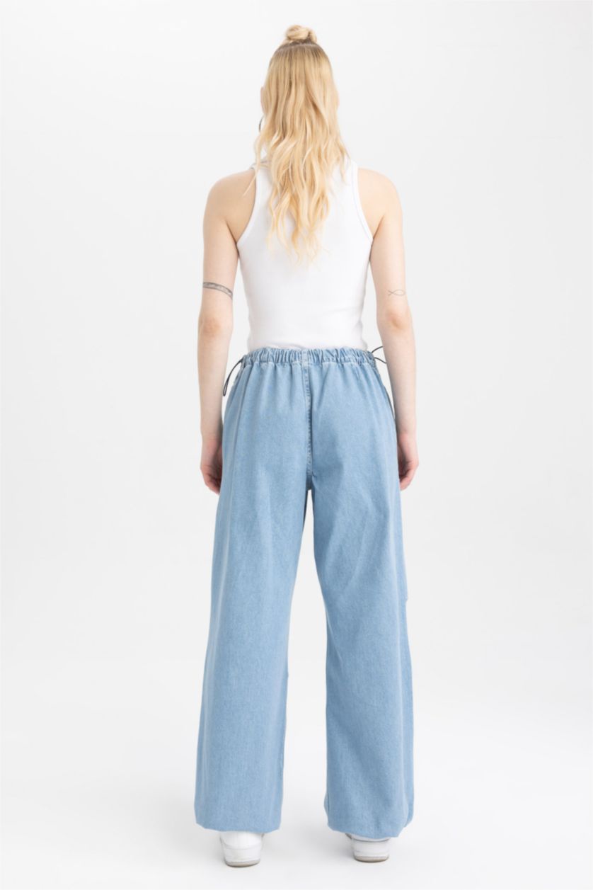 نساء أزرق فاتح بنطلون جينز باراشوت بخصر عالي